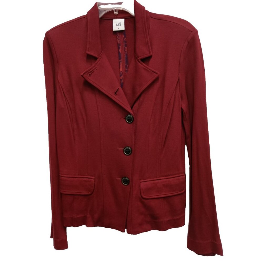 CAbi Womens Outing Blazer Jacket Size 4 Rhubarb Red Knit Academia Carrier #3175
